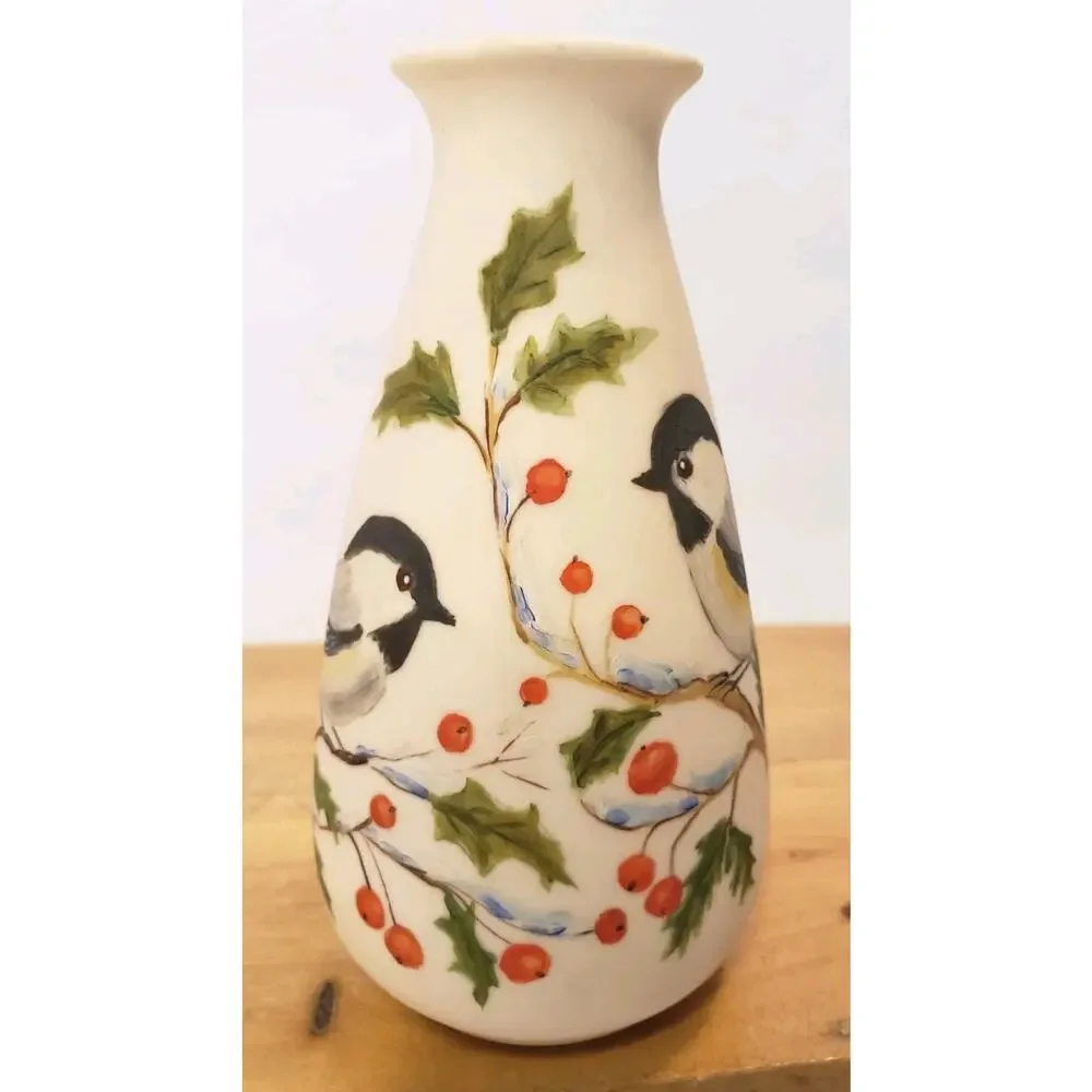 Vintage‎ Hand Painted Chickadee on Holly Bird 5